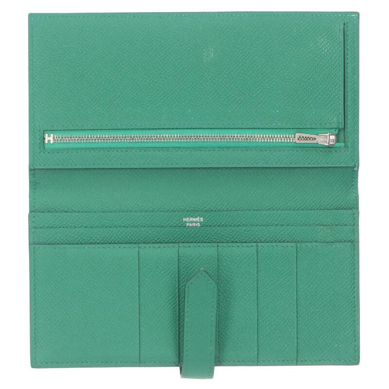 Hermes Bearn Souffle Engraved A Silver Hardware Epson Long Wallet Men's
