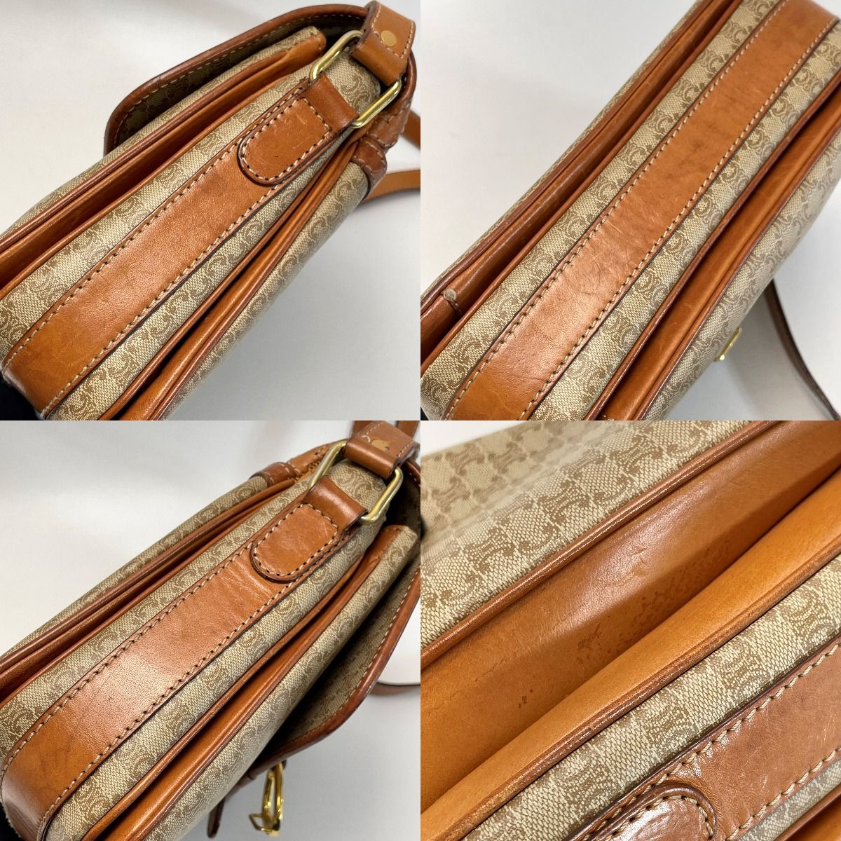 Celine Macadam Pattern Shoulder Bag Pochette Crossbody Ladies Gold Hardware