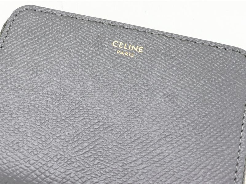 Celine Coin Case Compact Zip Wallet Grained Calfskin Gray 10b663bel10dc