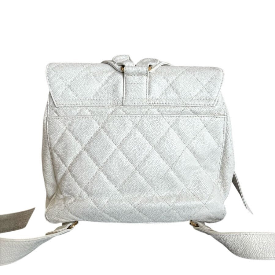CHANEL 24K Vintage Caviar Quilted Classic Backpack White Ivory Purse