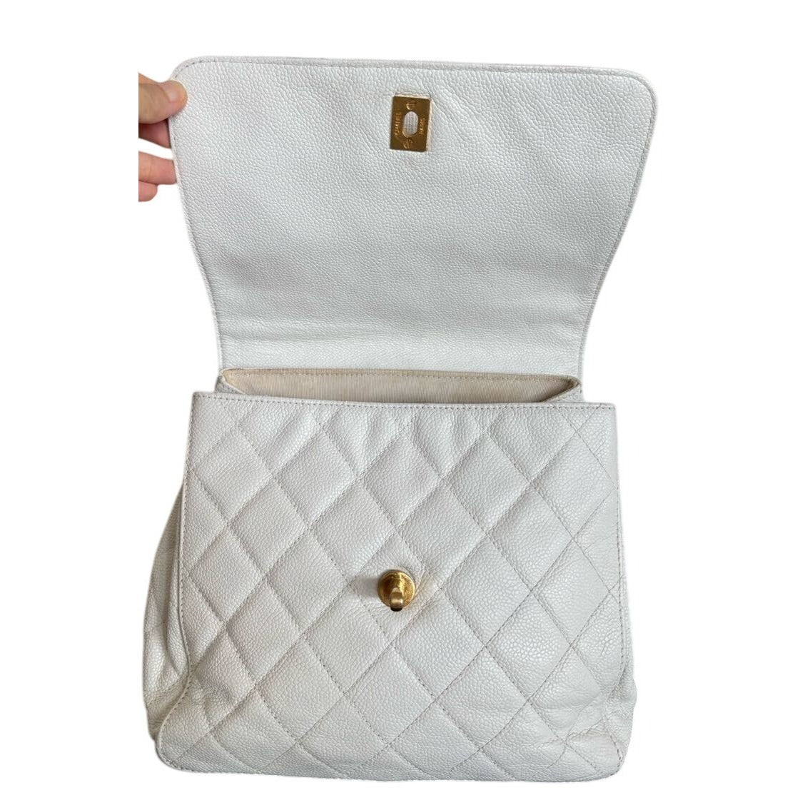CHANEL 24K Vintage Caviar Quilted Classic Backpack White Ivory Purse