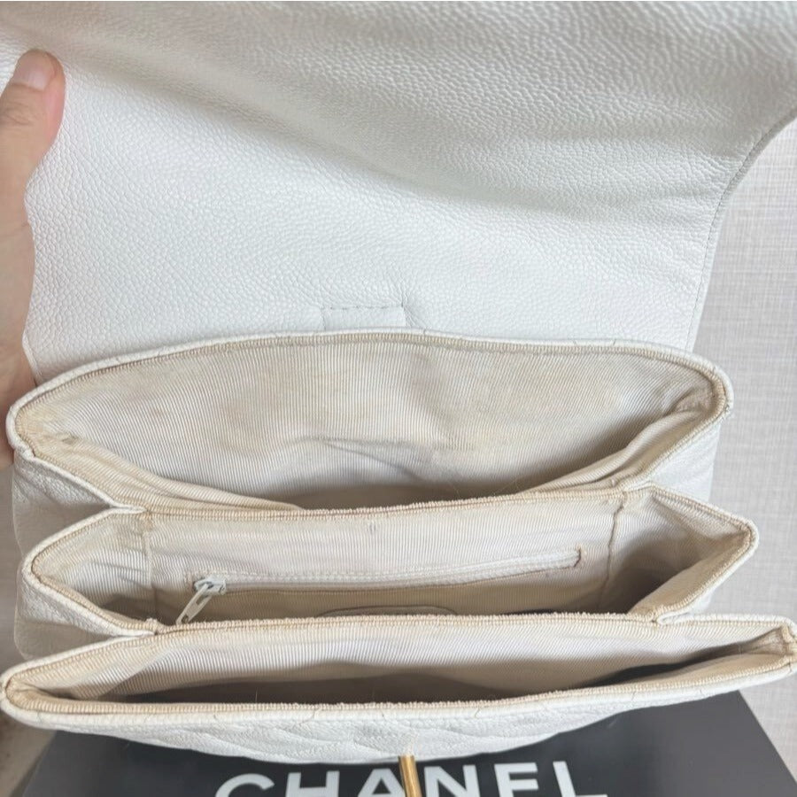 CHANEL 24K Vintage Caviar Quilted Classic Backpack White Ivory Purse
