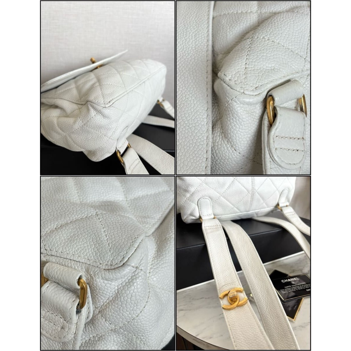 CHANEL 24K Vintage Caviar Quilted Classic Backpack White Ivory Purse