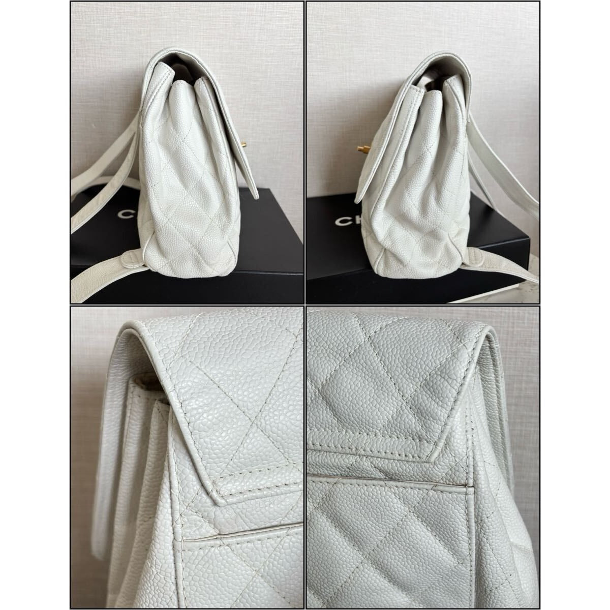 CHANEL 24K Vintage Caviar Quilted Classic Backpack White Ivory Purse
