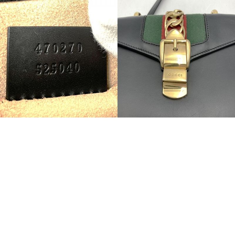 Gucci 470270 Sylvie Shoulder Bag Sherry Line Chain Leather Black Women