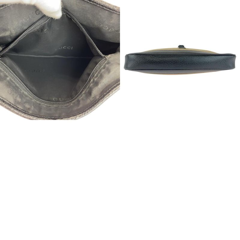 Gucci Jackie Line Beige Black Silver Hardware Canvas/leather 001 3735 Shoulder