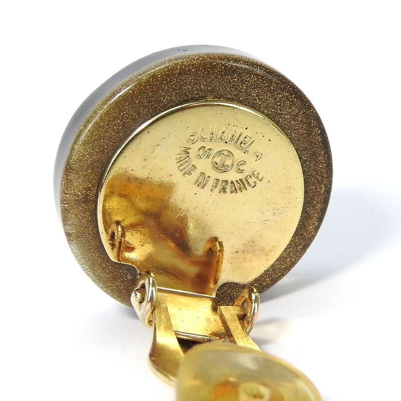 Chanel Earring Coco Mark Clover Four Leaves Black Gold Plated GP 01C Accessory