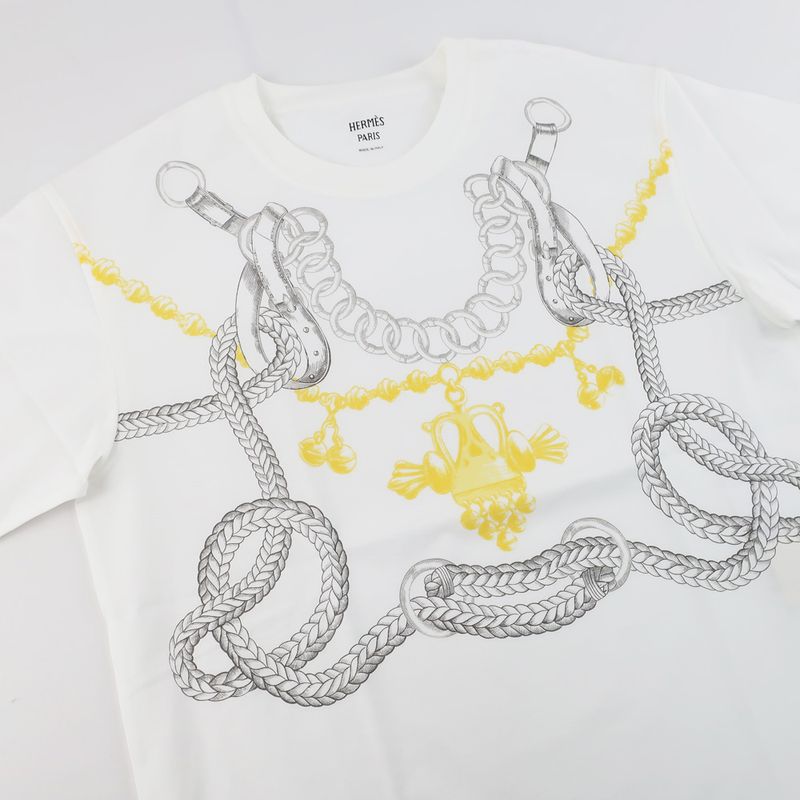 Hermes T-shirt Short Sleeve White Notation Size 36 5h4639dx Cotton