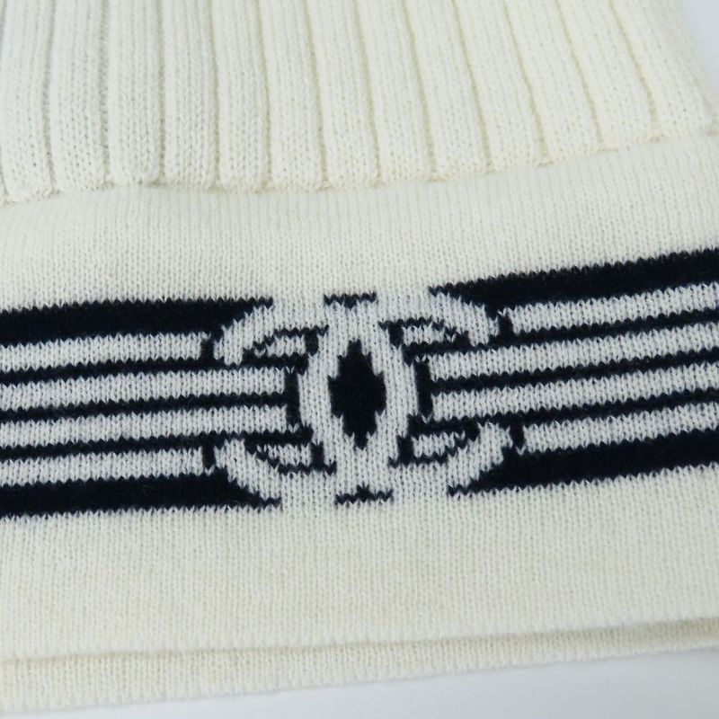 Chanel Knit Cap Cashmere Cotton White Black Knit Hat Coco Mark Apparel Women