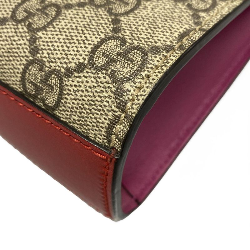 Gucci Shoulder Bag Padlock GG Small 409487 Dark Brown Beige And Red Chain