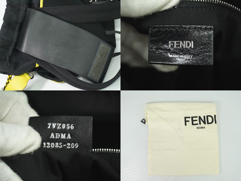 Authentic Fendi Strike Pecan 2WAY Backpack Sac Shoulder Bag Nylon Leather Black