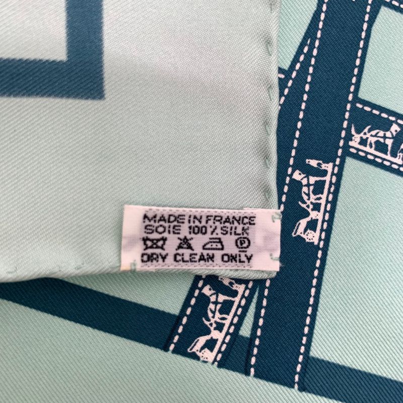 Hermes Scarf Carre 45 Borduc Green Blue 100% Silk