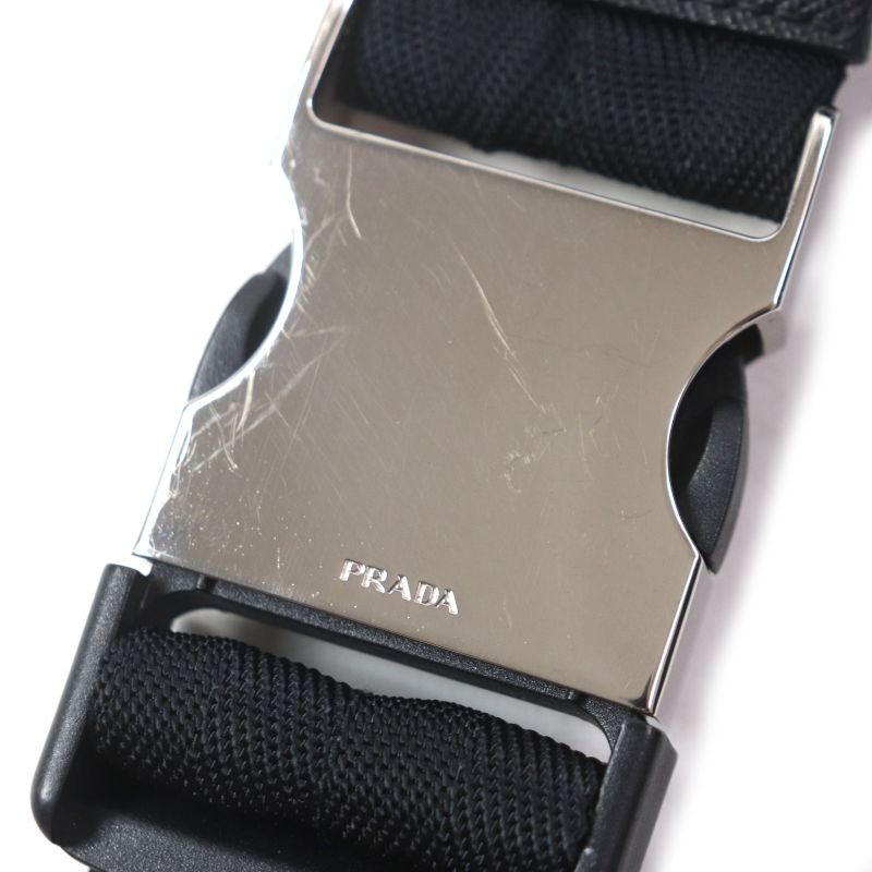 Prada 2vl132 Tessuto Triangle Logo Triangle Plate Nylon Saffiano Leather Belt