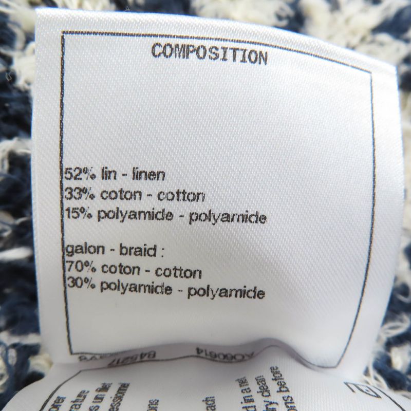 CHANEL P70340k10023 Linen Cotton Coco Button Tweed Jacket Navy 36 Made In Italy