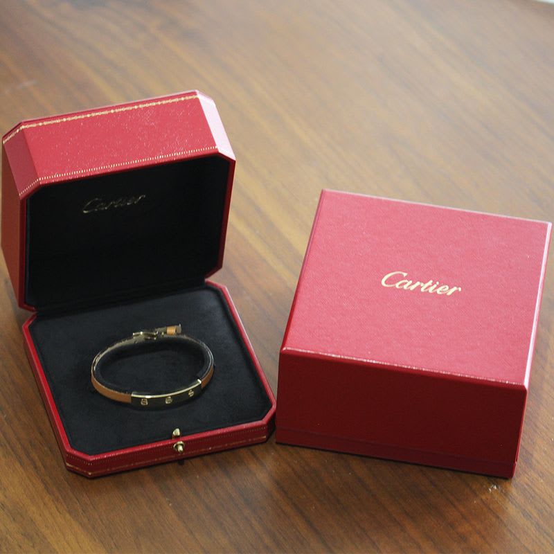 Cartier Love Leather Bracelet 18K Yellow Gold Box E1865