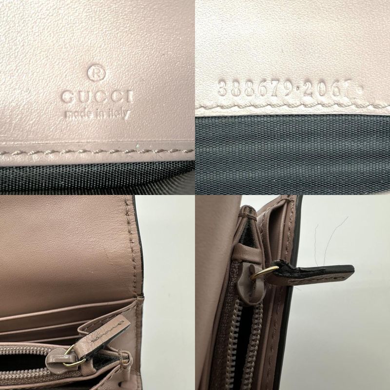 Gucci 388679 2067 Striped Ribbon Long Wallet Pink Beige Leather Women