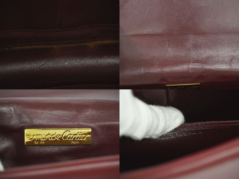 Authentic Cartier Must Line Shoulder Bag Leather Bordeaux Must Line Bag