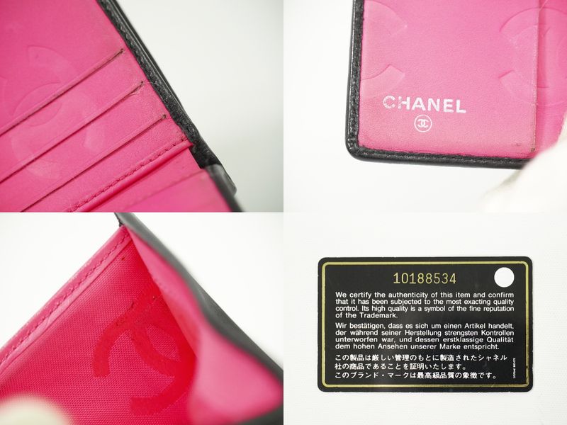 Authentic Chanel Coco Mark Cambon Line Fold Wallet Compact Wallet Leather Black