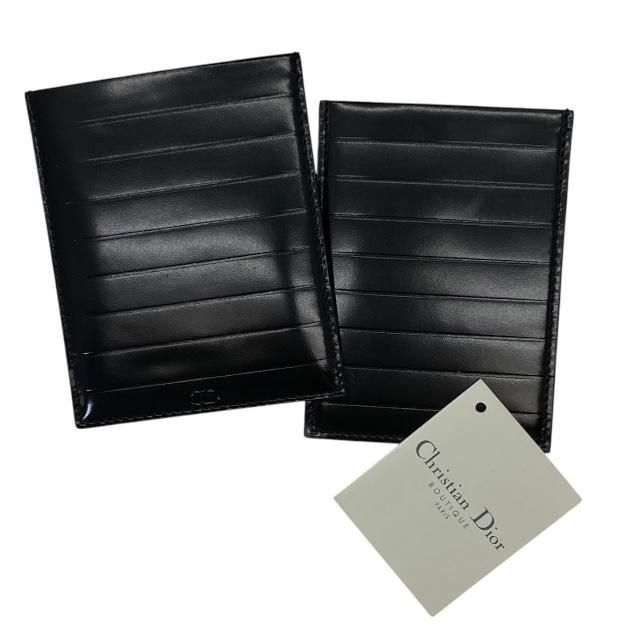 Christian DIOR Card Case Pass Case Compact Logo Leather Black