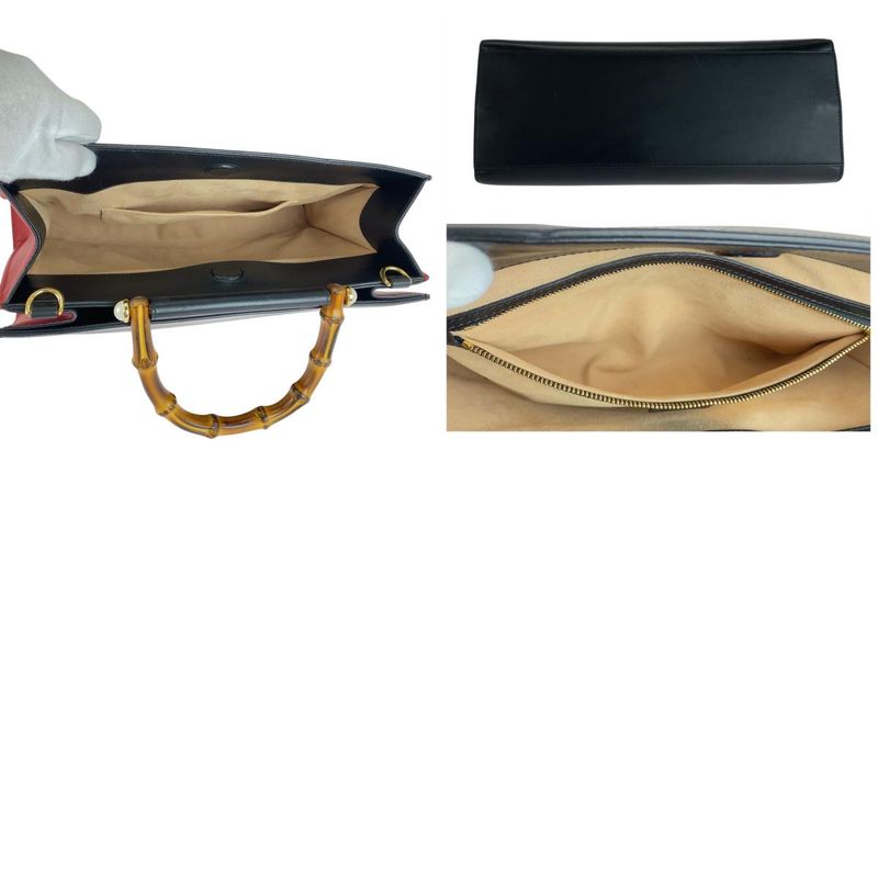 Gucci Bamboo Nim Fair Black Gold Hardware Leather 453764 Handbag Shoulder Bag