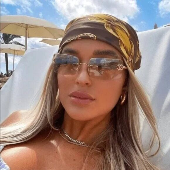 Chanel Vintage Sunglasses Rhinestone CC Logo Rimless Gradient Gold Y2K