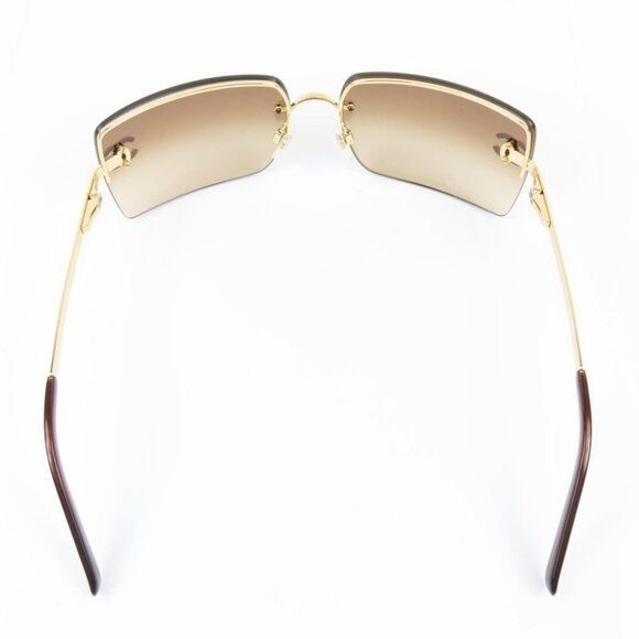Chanel Vintage Sunglasses Rhinestone CC Logo Rimless Gradient Gold Y2K