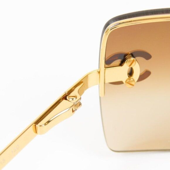 Chanel Vintage Sunglasses Rhinestone CC Logo Rimless Gradient Gold Y2K