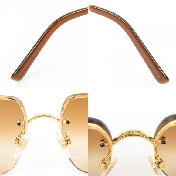 Chanel Vintage Sunglasses Rhinestone CC Logo Rimless Gradient Gold Y2K