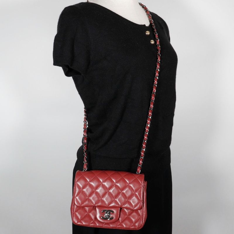 Chanel Mini Chain Shoulder Matelasse Lambskin Red Ladies Shoulder Bag