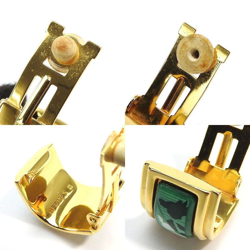 Hermes Earring Emile Green Gold Cloisonne GP Plating Accessories Jewelry Small