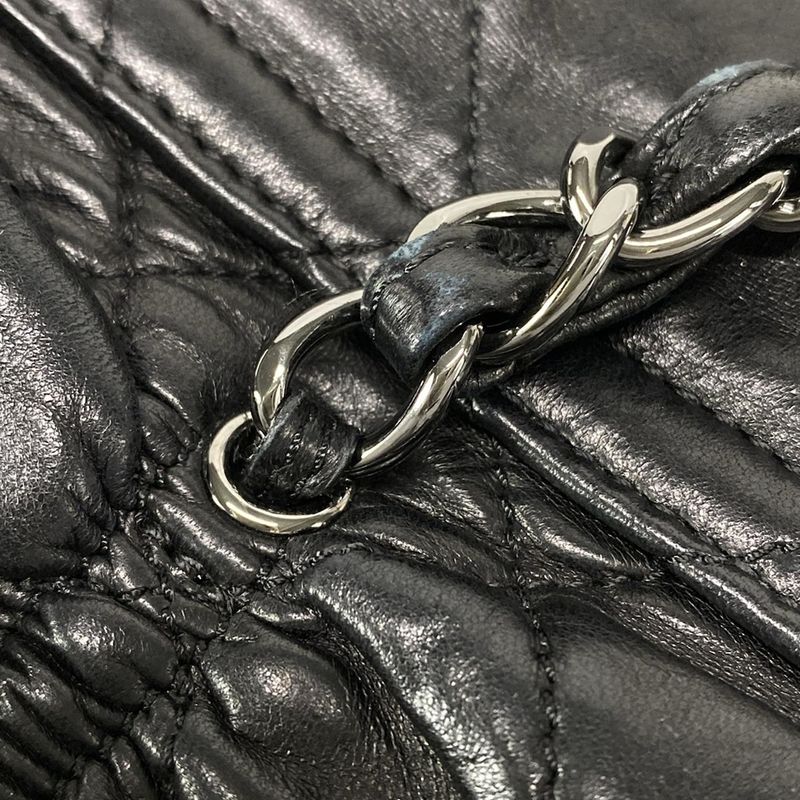 Chanel Matelasse Black Chain Shoulder Bag / Silver Hardware / Gathered Lambskin