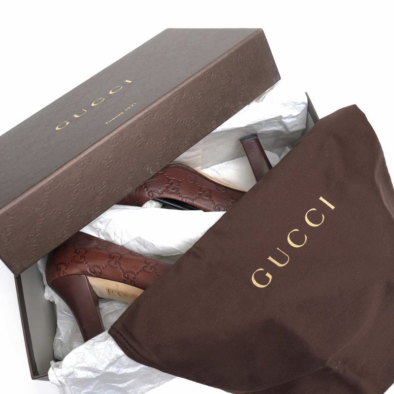 Gucci/Gucci Pumps Shoes Women Leather Dark Brown Interlocking Leather Sole High