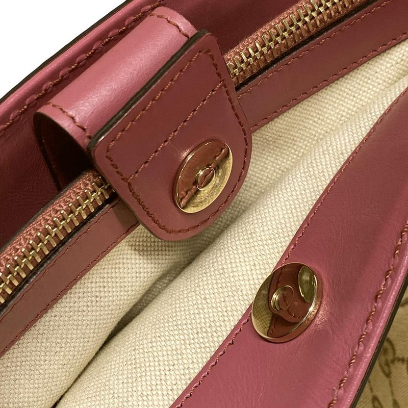 Gucci Tote Bag Sookie GG Pattern 296835 Beige Dark Brown And Pink Leather