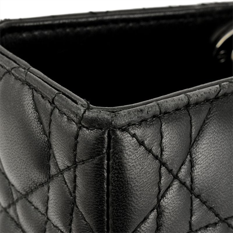 Dior Lady Dior Cannage Handbag Lambskin Black Silver Hardware