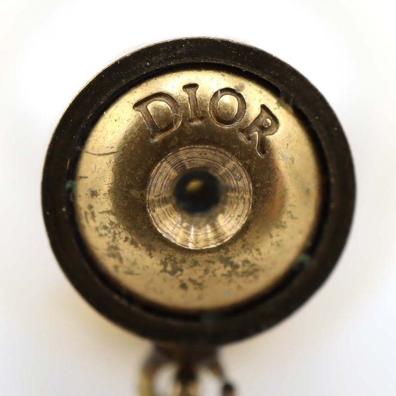 Christian DIOR Earrings Tribal Pearl CD Logo Antique Gold Color 11.7g Accessorie