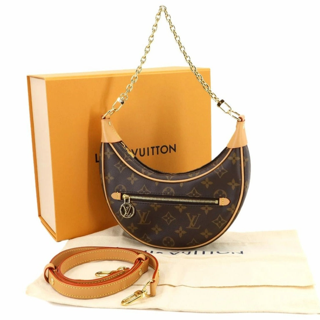 Louis Vuitton Monogram Loop Handbag Shoulder Bag Half Moon Brown Tan