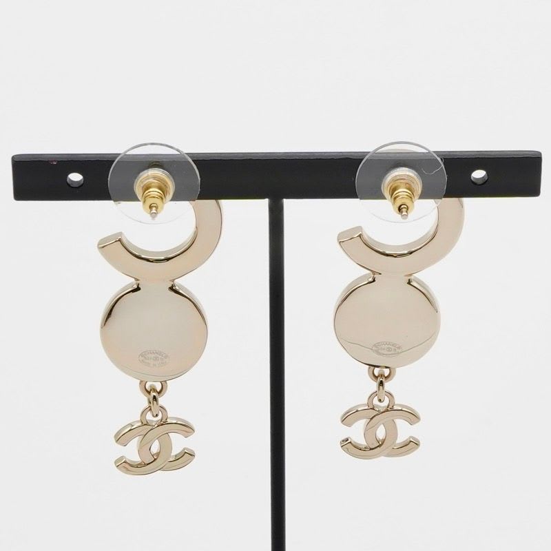 Chanel Earrings Gold Black Coco Mark Logo Pearl