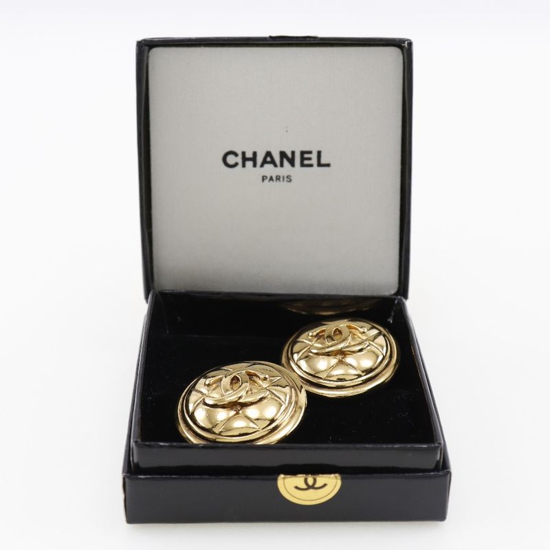 Chanel Coco Mark Matelasse Vintage Gold Plated Ladies 27.8g Earrings