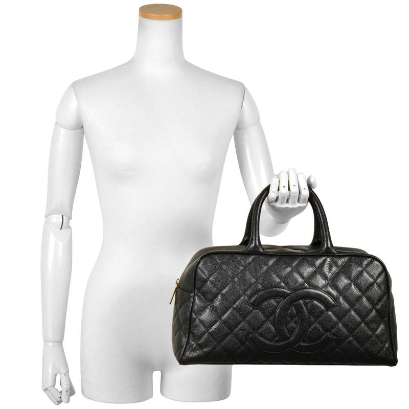 Chanel Coco Mark Matelasse Mini Boston Bag Caviar Skin A20996 Black