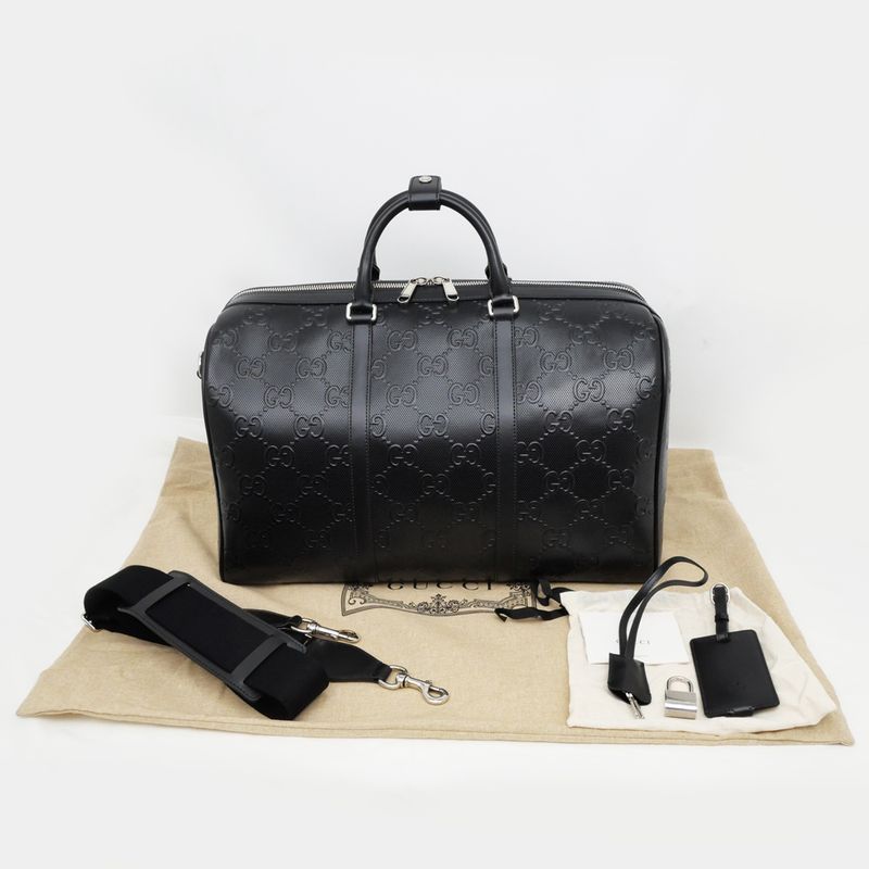 Gucci GG Embossed Boston Bag Black 725282 520981 Leather 2way Shoulder