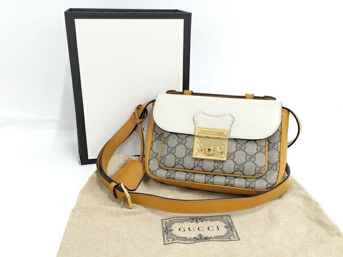 Gucci Shoulder Bag GG Supreme Beige Mustard White 658487