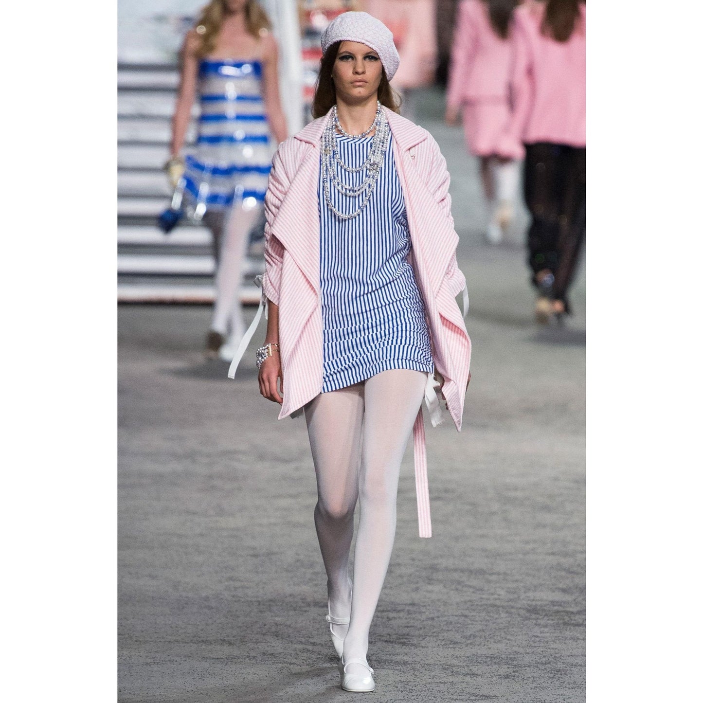 CHANEL Runway Resort La Pausa Striped Dress Blue White 2019 Cruise 36
