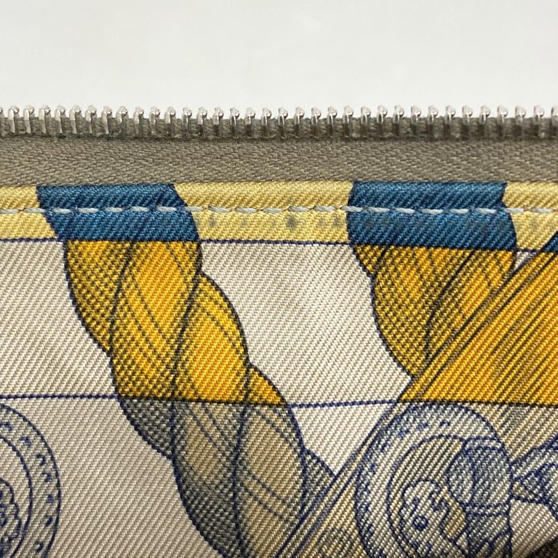 Hermes Long Wallet Azap Lock Silkine Vaux Epson Etoupe Silver Hardware Engraved