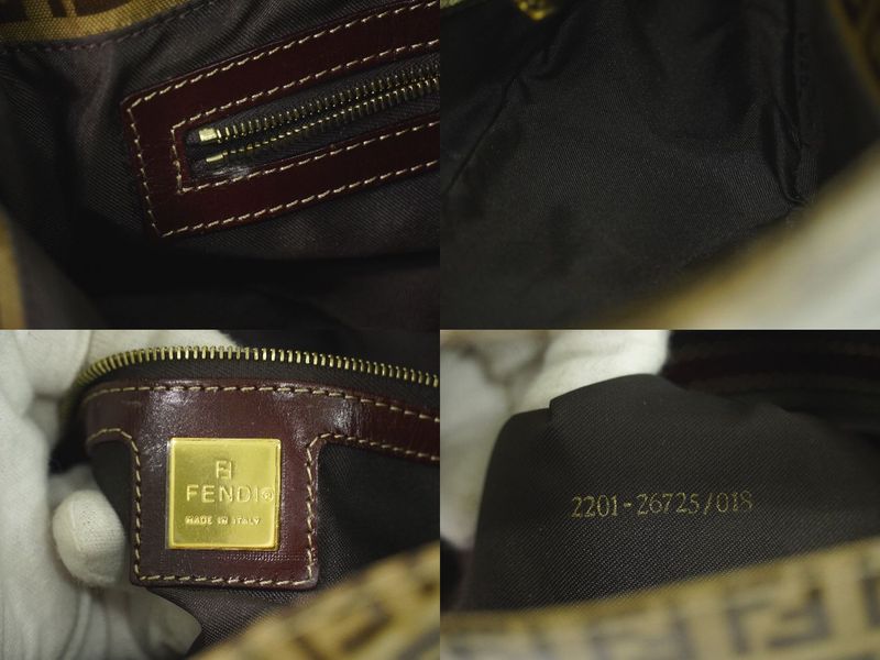 Authentic Fendi Zucchino Shoulder Bag Handbag Vinyl Brown 26725 Zucchino Bag