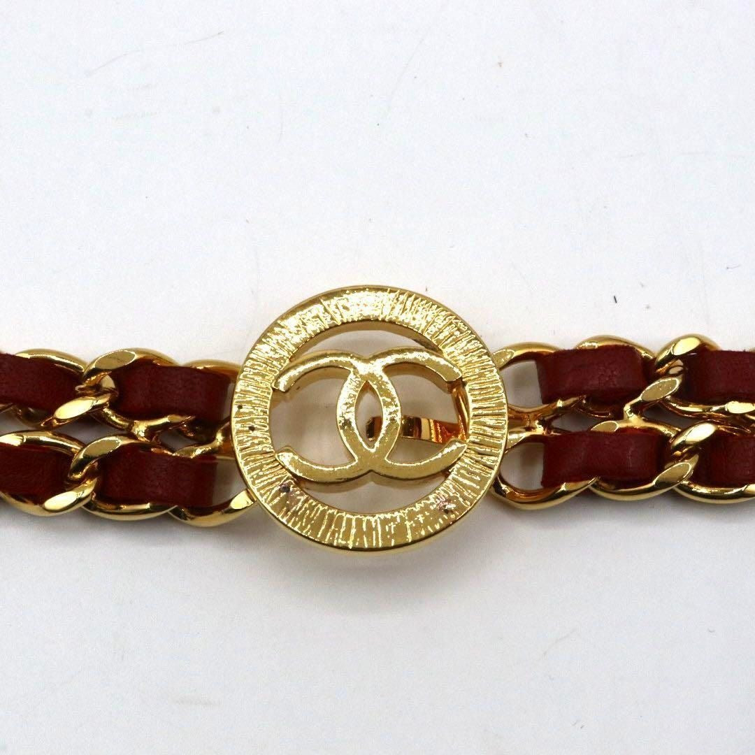 CHANEL Vintage CC Logo Leather Chain Belt Gold Red