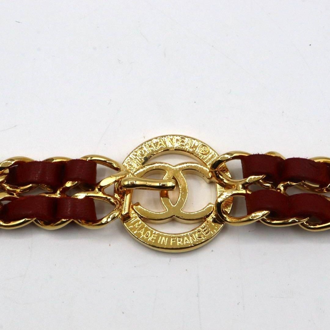 CHANEL Vintage CC Logo Leather Chain Belt Gold Red
