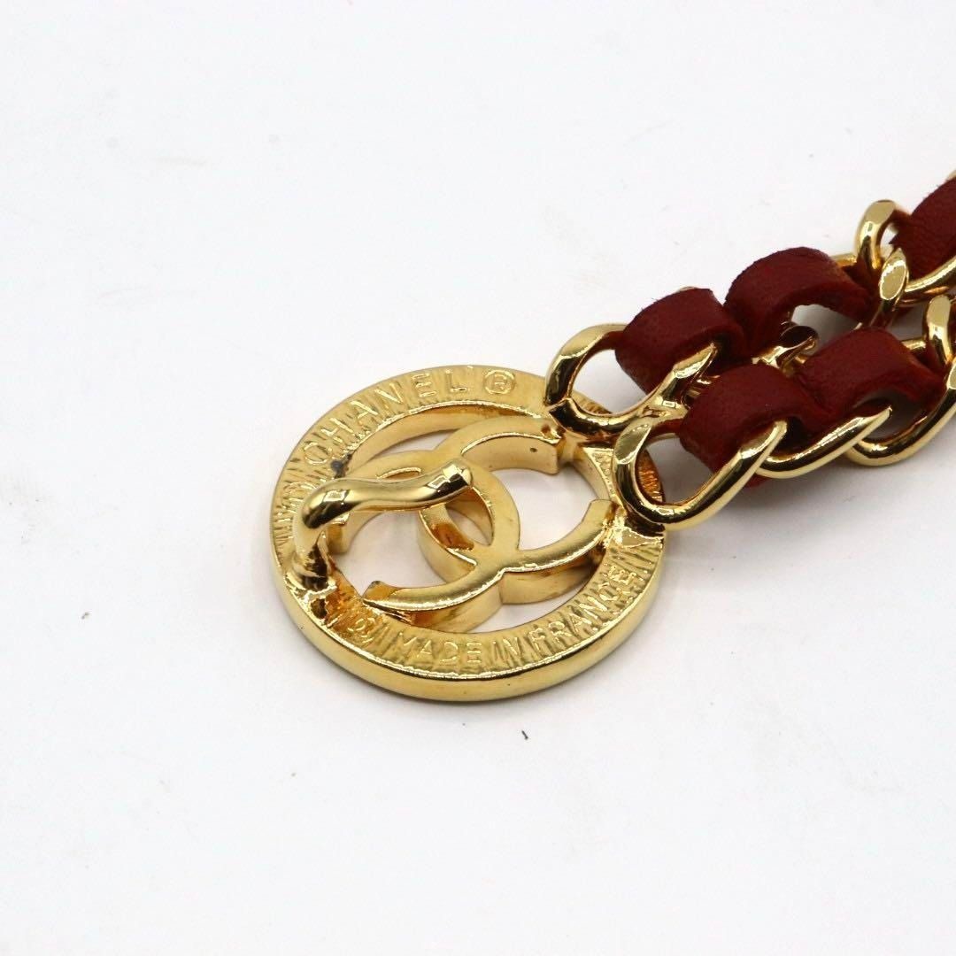 CHANEL Vintage CC Logo Leather Chain Belt Gold Red