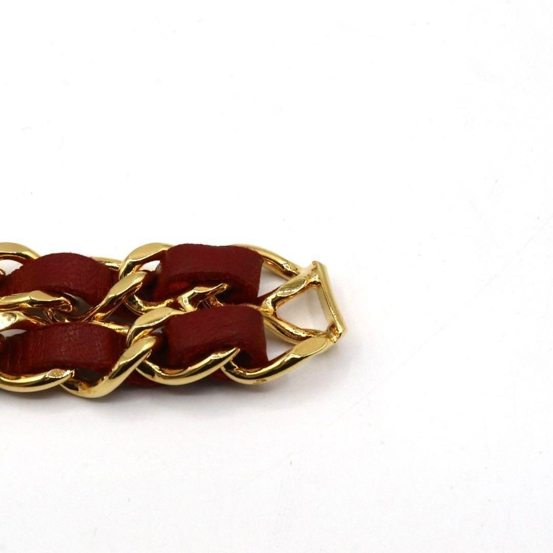 CHANEL Vintage CC Logo Leather Chain Belt Gold Red