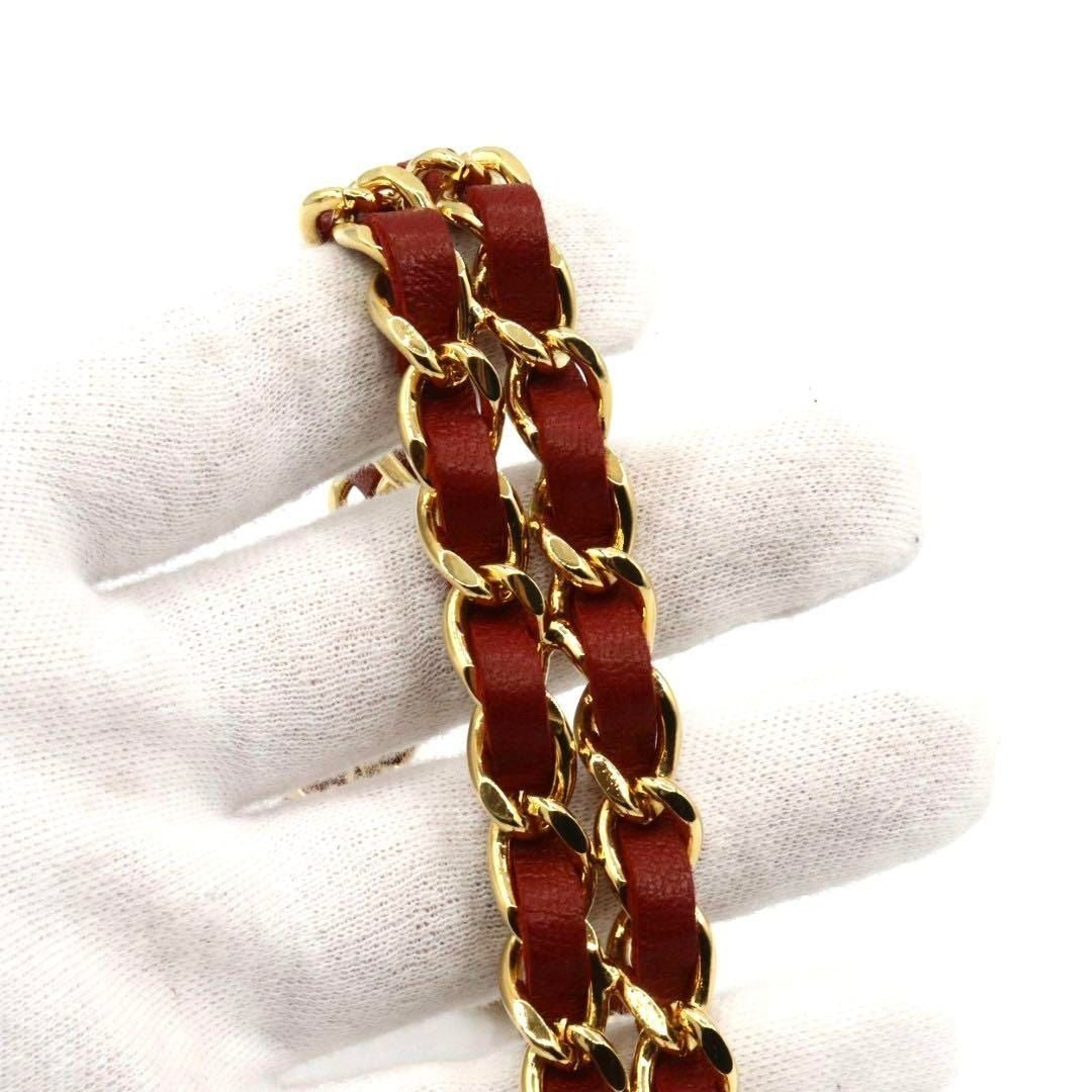 CHANEL Vintage CC Logo Leather Chain Belt Gold Red