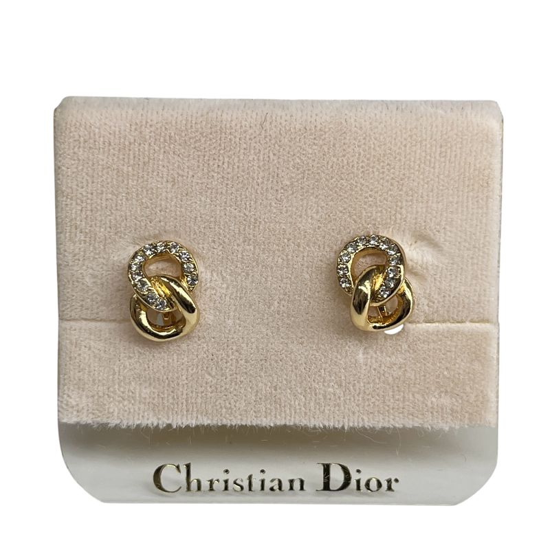 Christian DIOR Earrings Gold Plated Rhinestone Gold